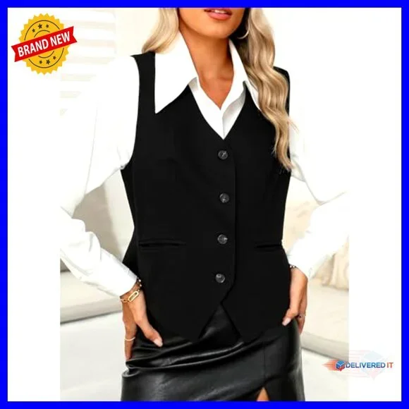 Slim Fit Lined Vest Waistcoat V-Neck Button Down Business Casual